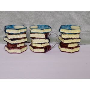 Set of Three 3D Book Stack Layered Mug for Readers, Stained Glass Book Lover Mug